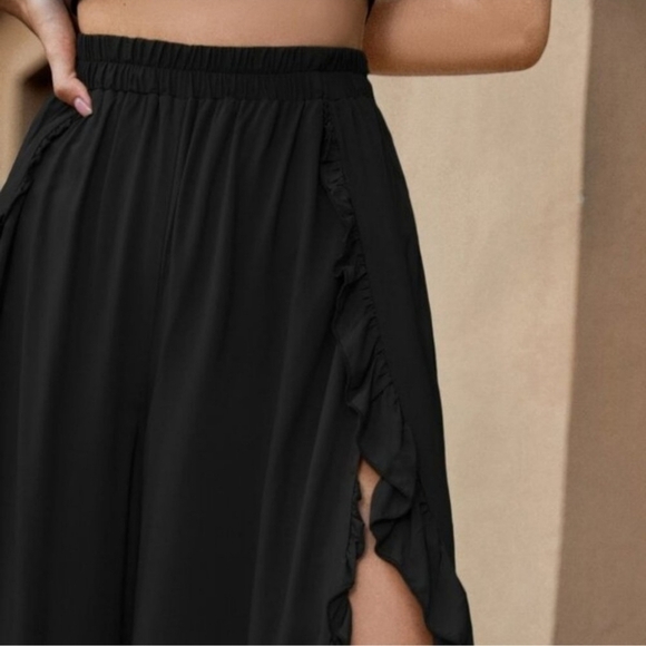 Ruffle Hem Wide Leg Pants black - Picture 5 of 8